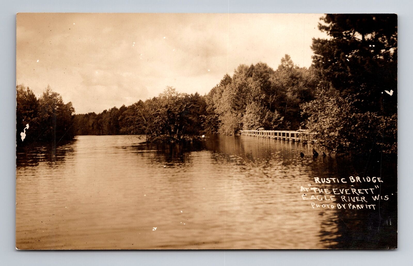 Eagle River, WI-Wisconsin, RPPC: Rustic Bridge at The Everett, Vintage Postcard