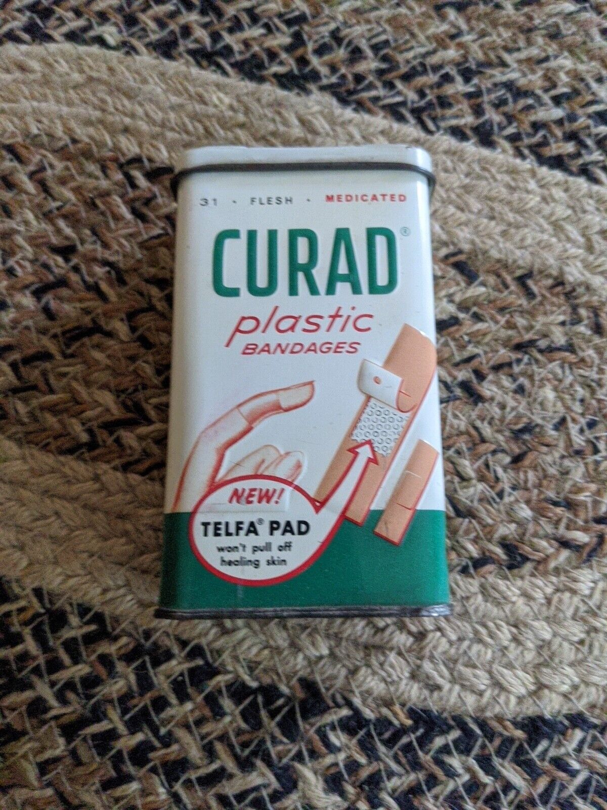 Curad Plastic Bandages Telfa Pad Vintage Embossed Tin Curity Brand Early Version