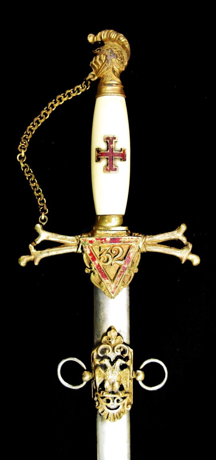 Antique Masonic 32 Degree Scottish Rite AASR Gilded Sword Memento Mori