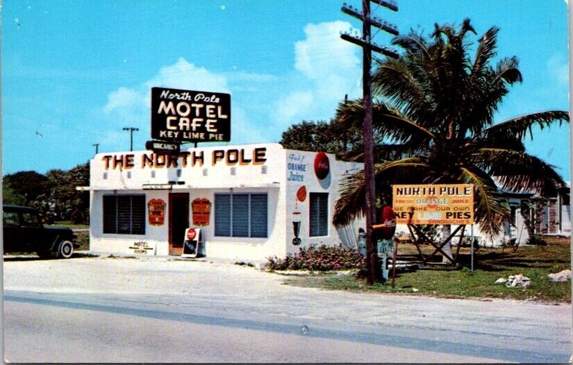 Postcard North Pole Motel & Cafe Marathon Florida FL Key Lime Pie Coca-Cola 6694