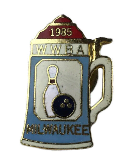 Vintage WWBA Milwaukee WI Bowling Beer Stein 1985 Pinback Lapel Pin