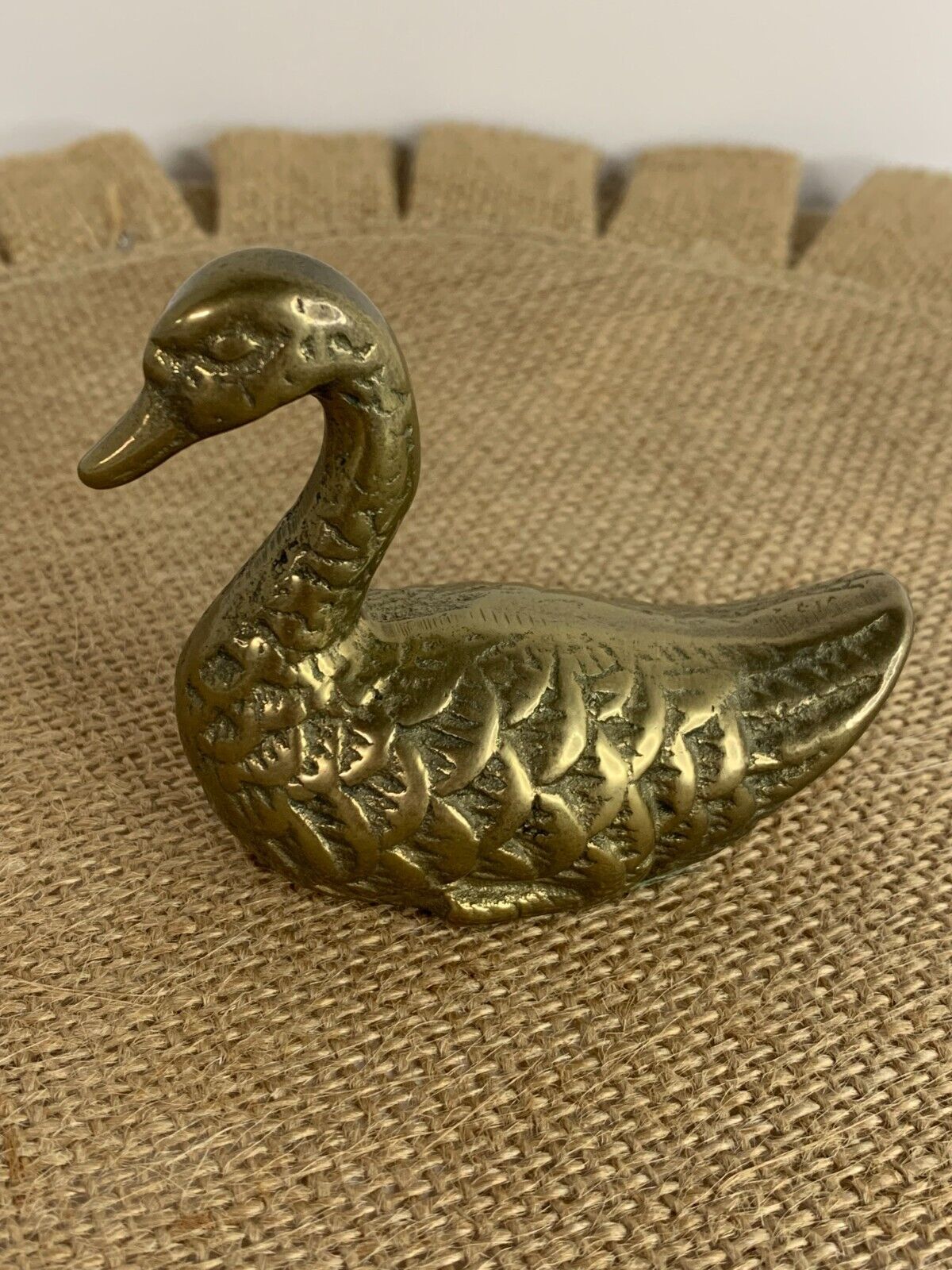 Small Vintage Brass Swan Figurine Paperweight Farmhouse Tiered Tray