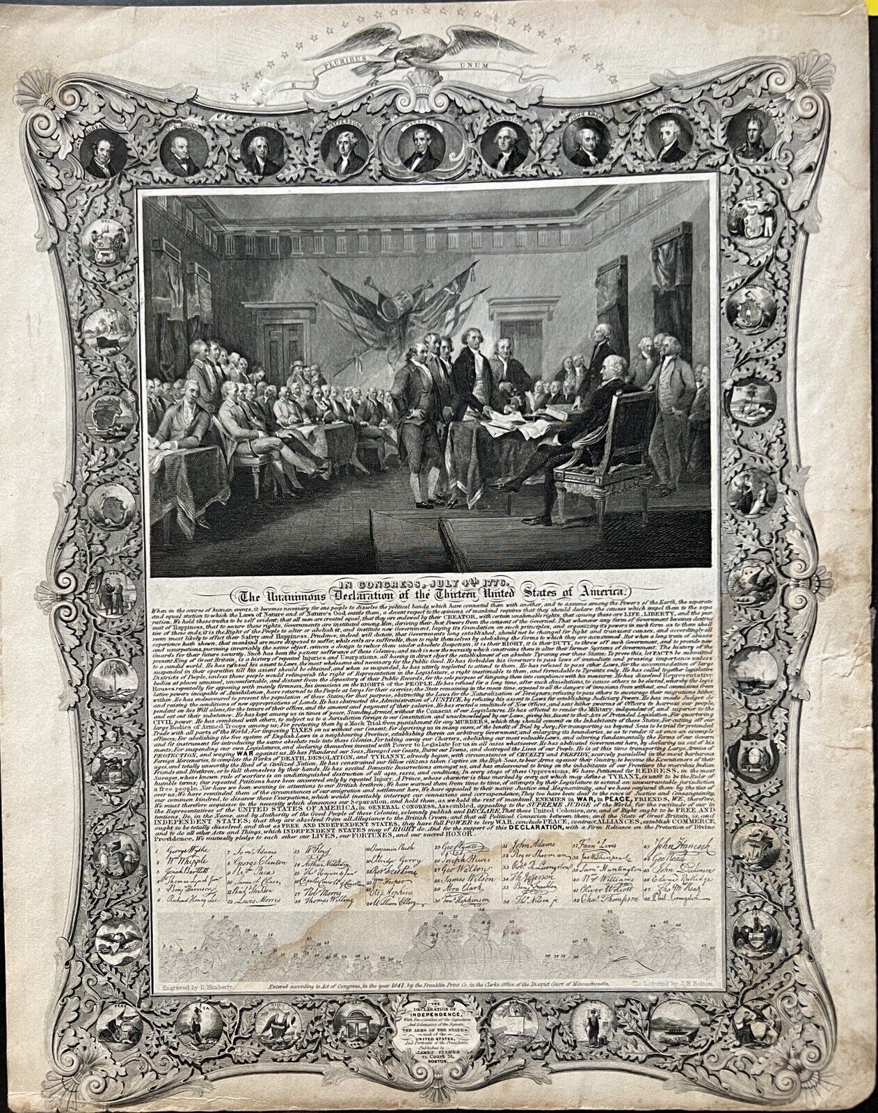 Engraving Of The Declaration Of Independence Published By James Fisher 1841