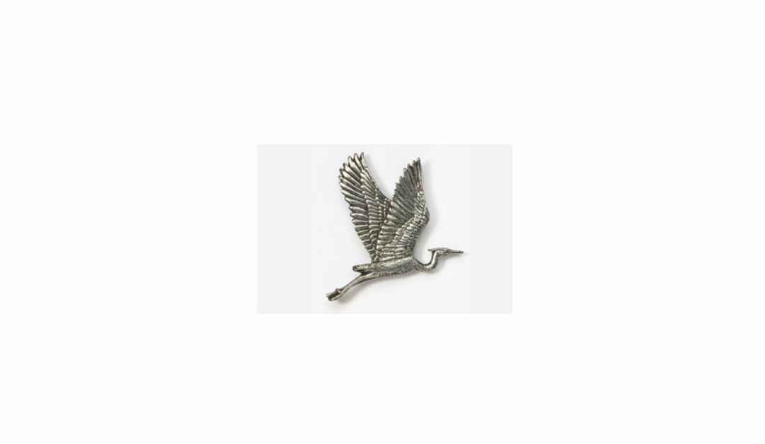 #345A - Flying Heron Antiqued Pewter Pin Usa silver lapel codeusa166