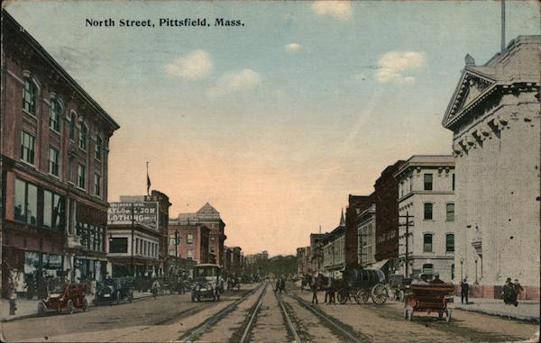 1913 Pittsfield,MA North Street Berkshire County Massachusetts Postcard 1c stamp