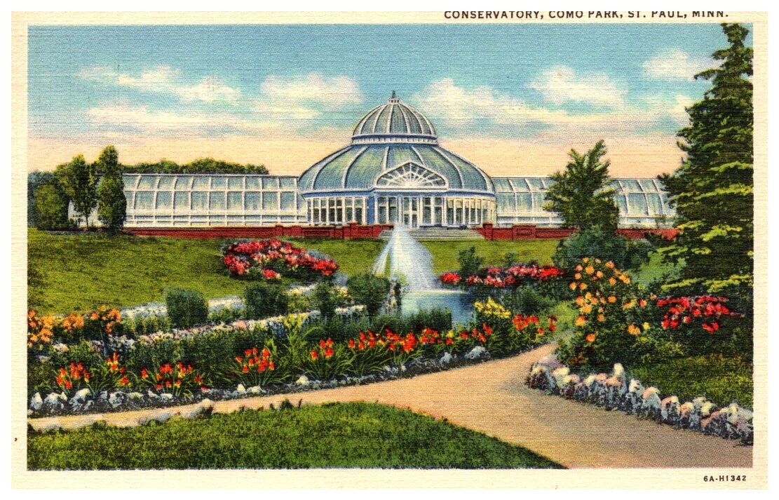 The Conservatory Como Park St Paul Minnesota Vintage Linen Postcard POSTED 1940