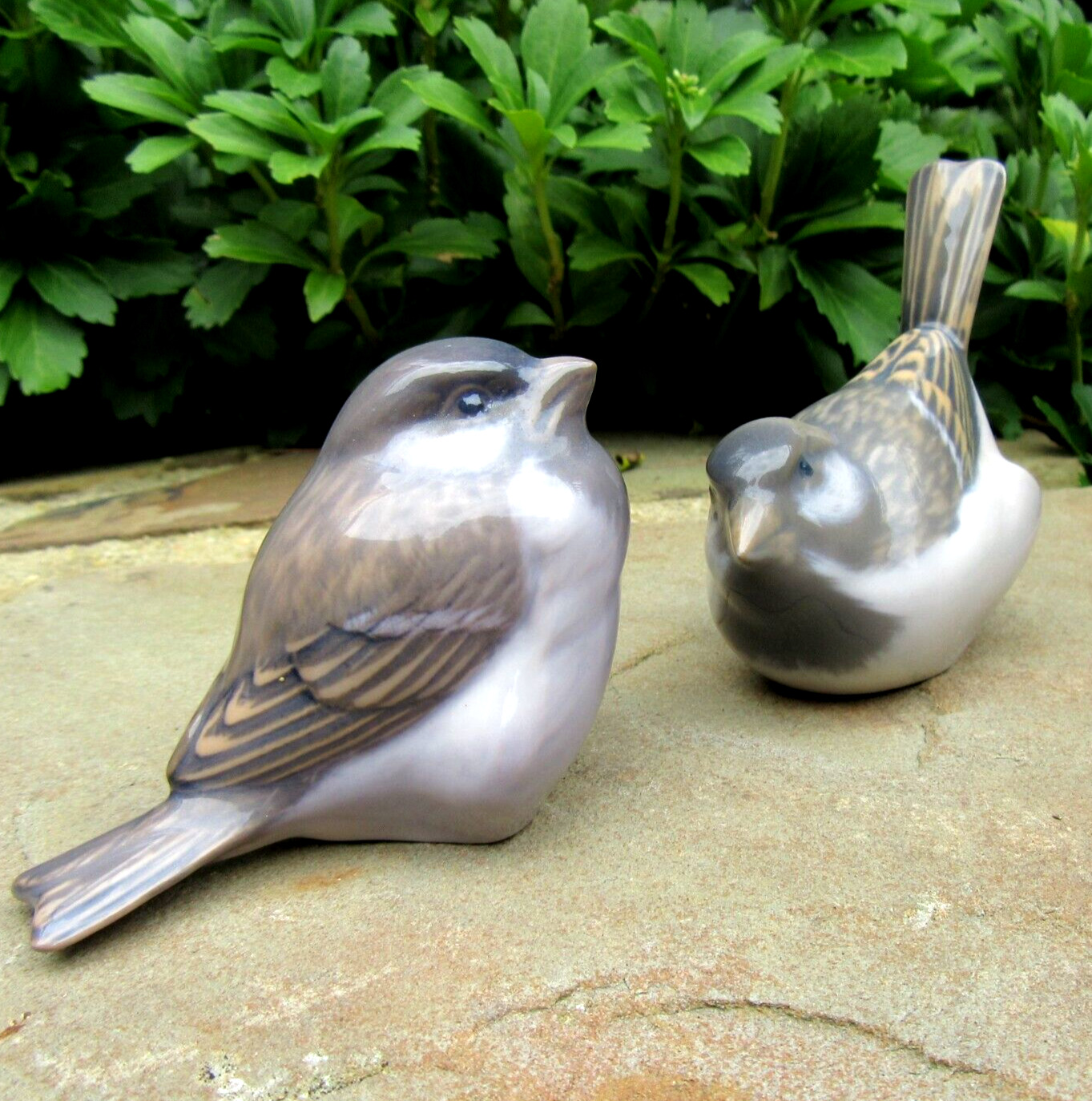 2 antique pre-1923 ROYAL COPENHAGEN porcelain figurine SPARROW birds 1519 & 1081