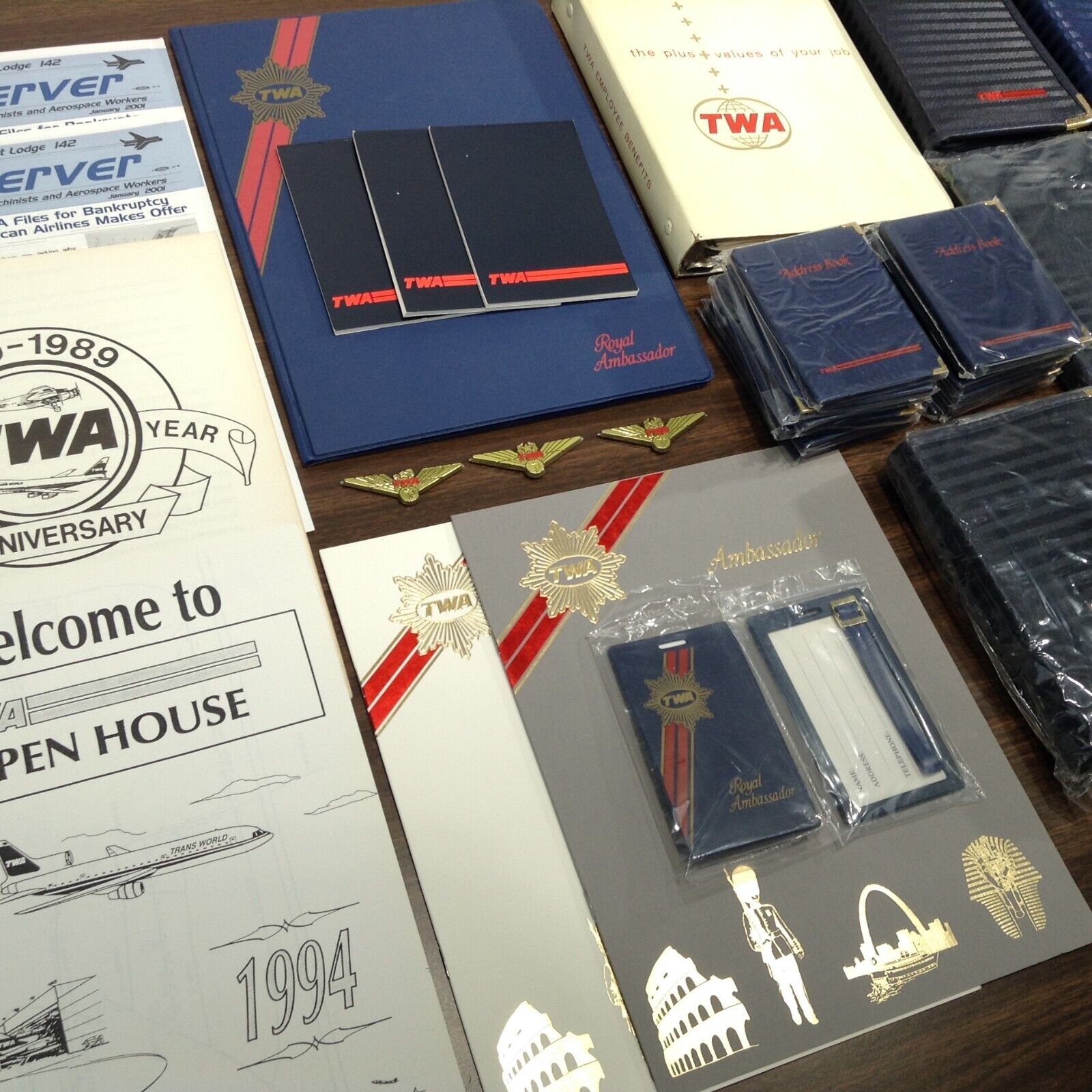 HUGE Vintage TWA Lot - Employee Benefits Royal Ambassador Menu Zippered Case Tag