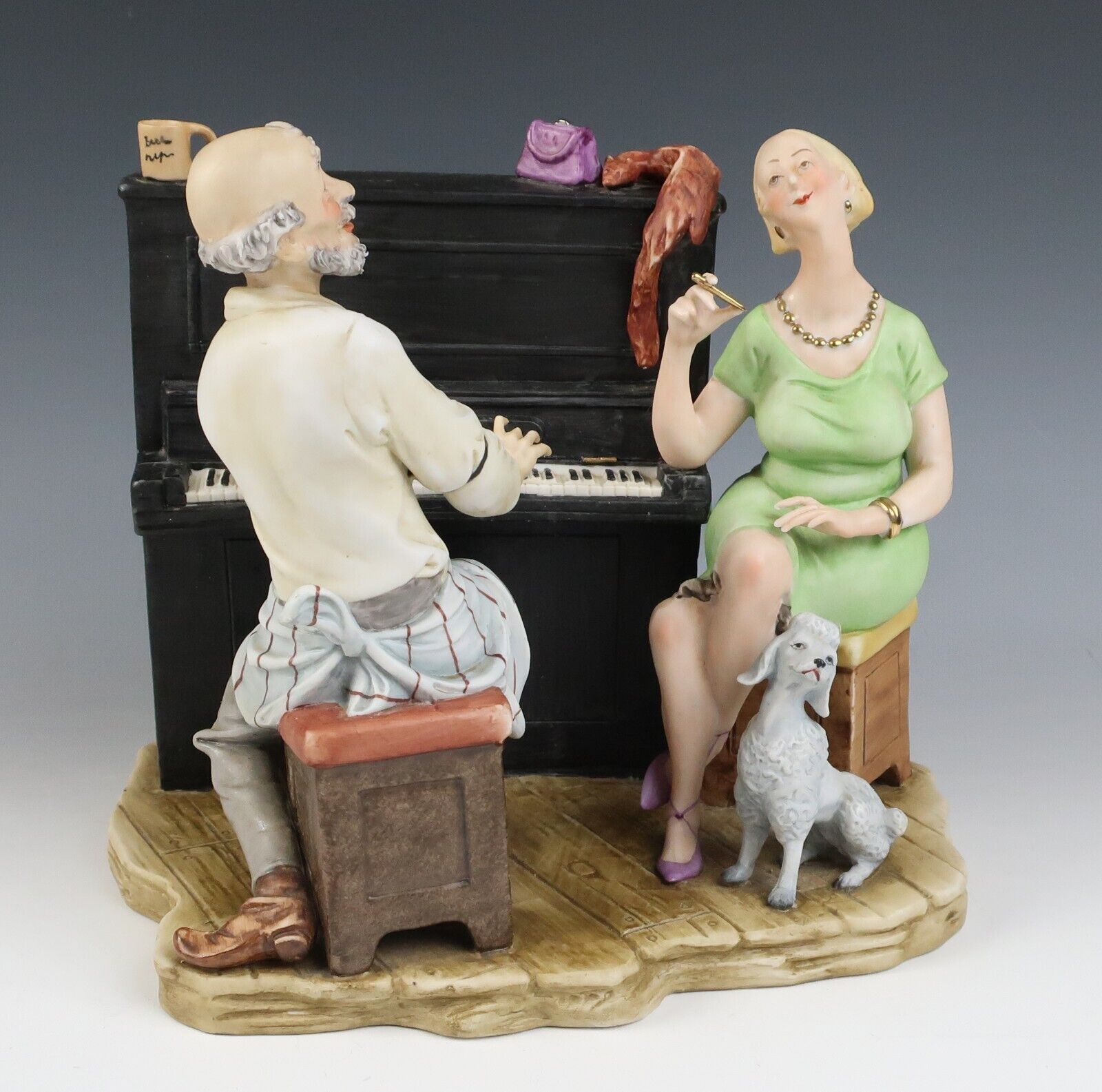 Lovely Vintage Pucci Capodimonte Porcelain Piano Player Couple Musical Figurine