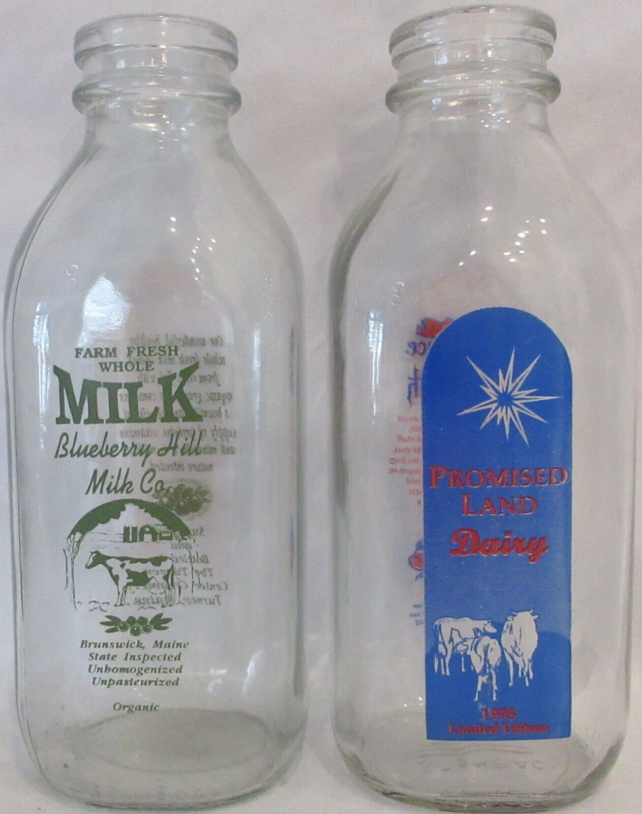 2x VTG Blueberry Hill Milk Company & Promised Land Dairy Bottle Ltd Ed 32 Oz
