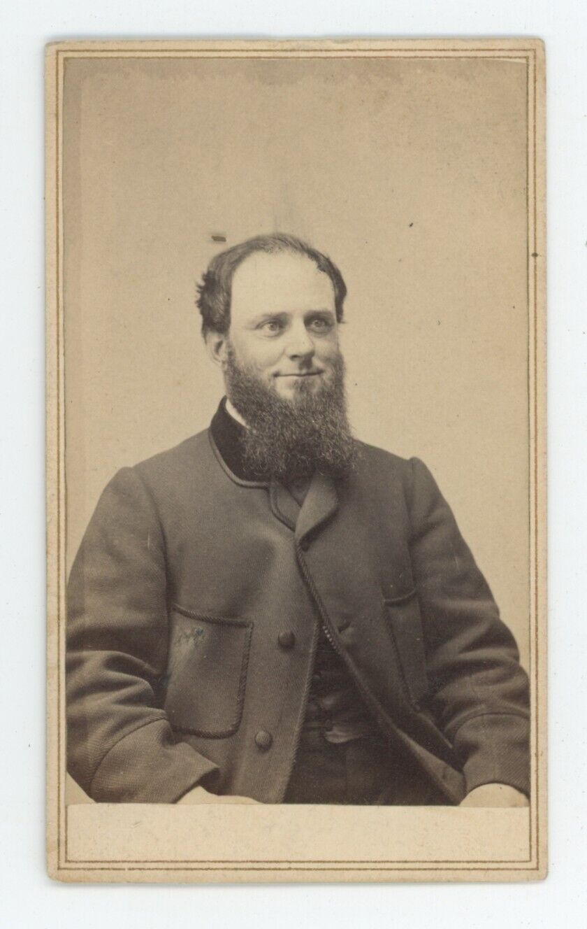 Antique CDV Circa 1860s Smiling Older Man With Chin Beard Anson New York, NY