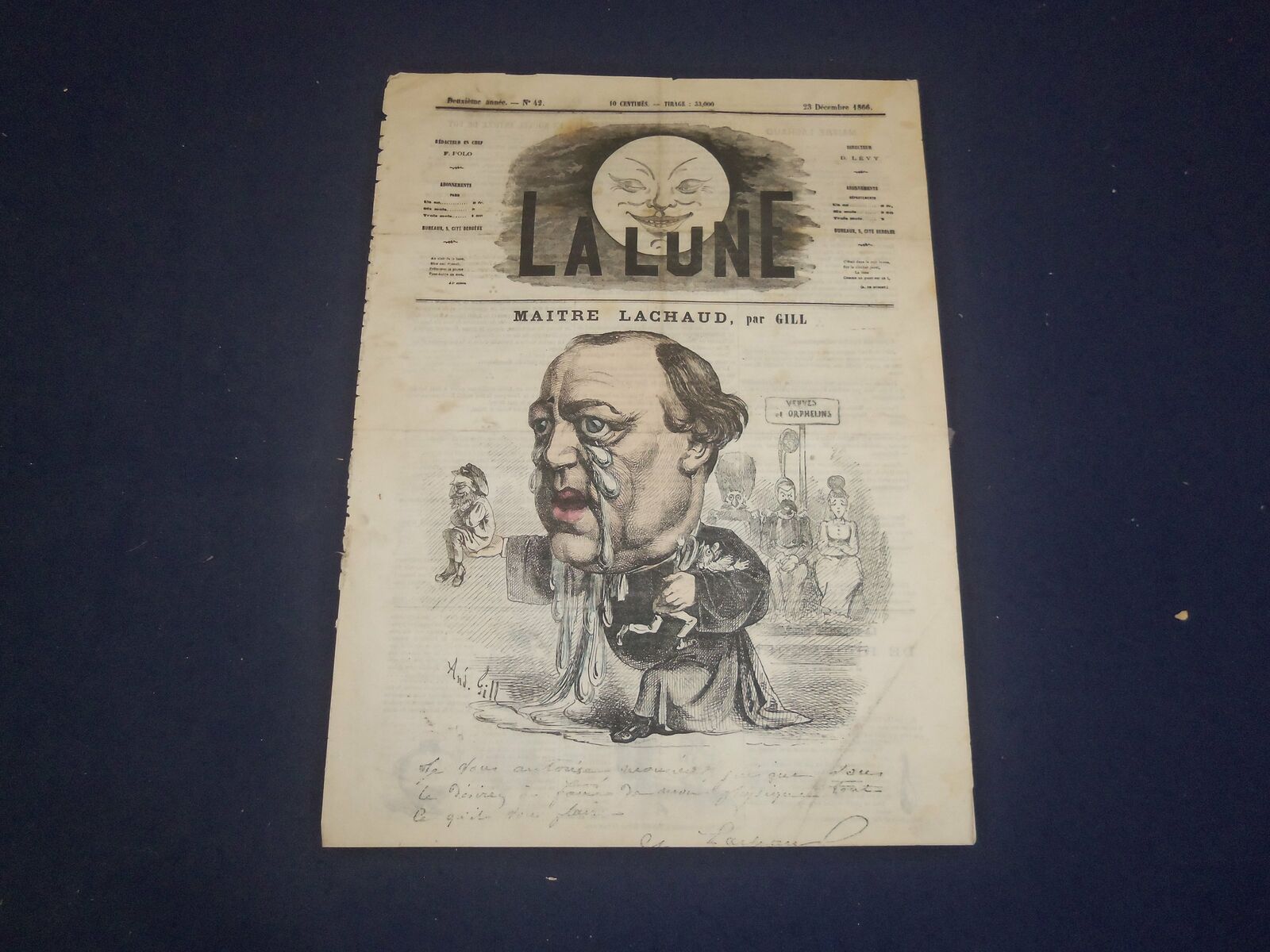 1866 DECEMBER 23 LA LUNE NEWSPAPER - MAITRE LACHAUD, PAR GILL - FRENCH - FR 3698