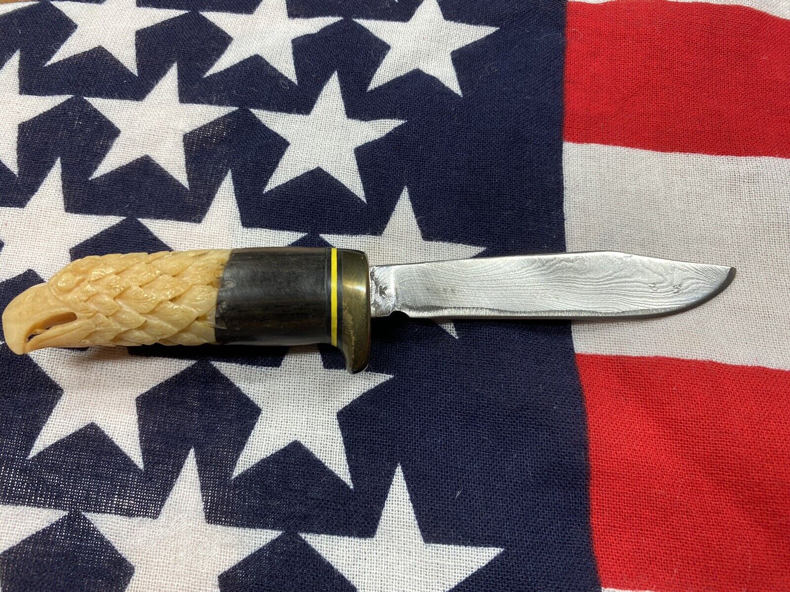 Carved Handle Miniature Knife Demascus USA Terry Kranning Unique Handmade 