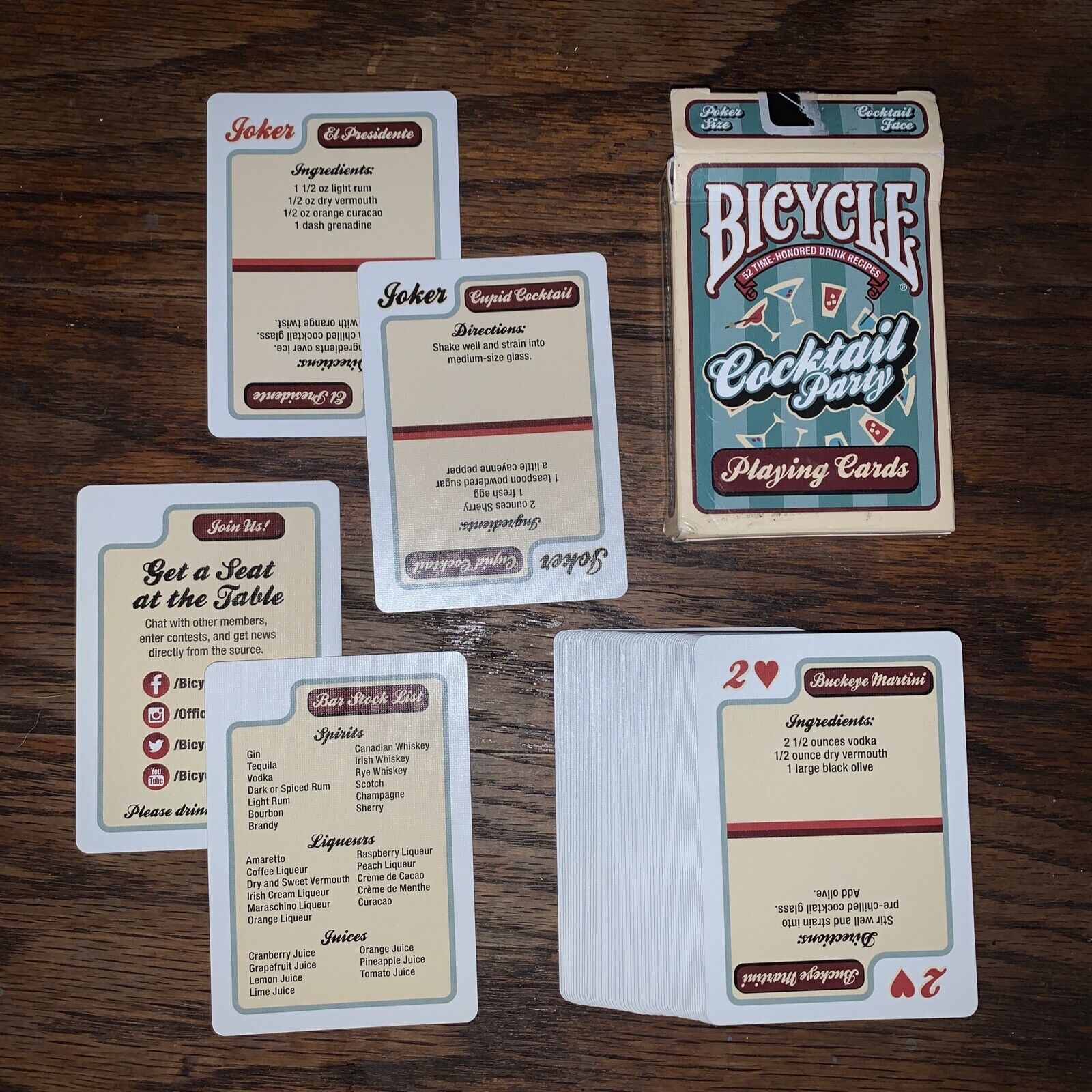 Bicycle Cocktail Party Playing Cards Lightly Used 52 Drink Recipes + Jokers CIB