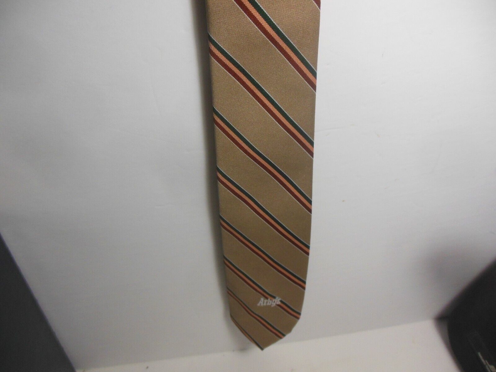 Vintage Arby’s Fast Food Employee Uniform Manager Tie Tan w/ Stripes Polyester
