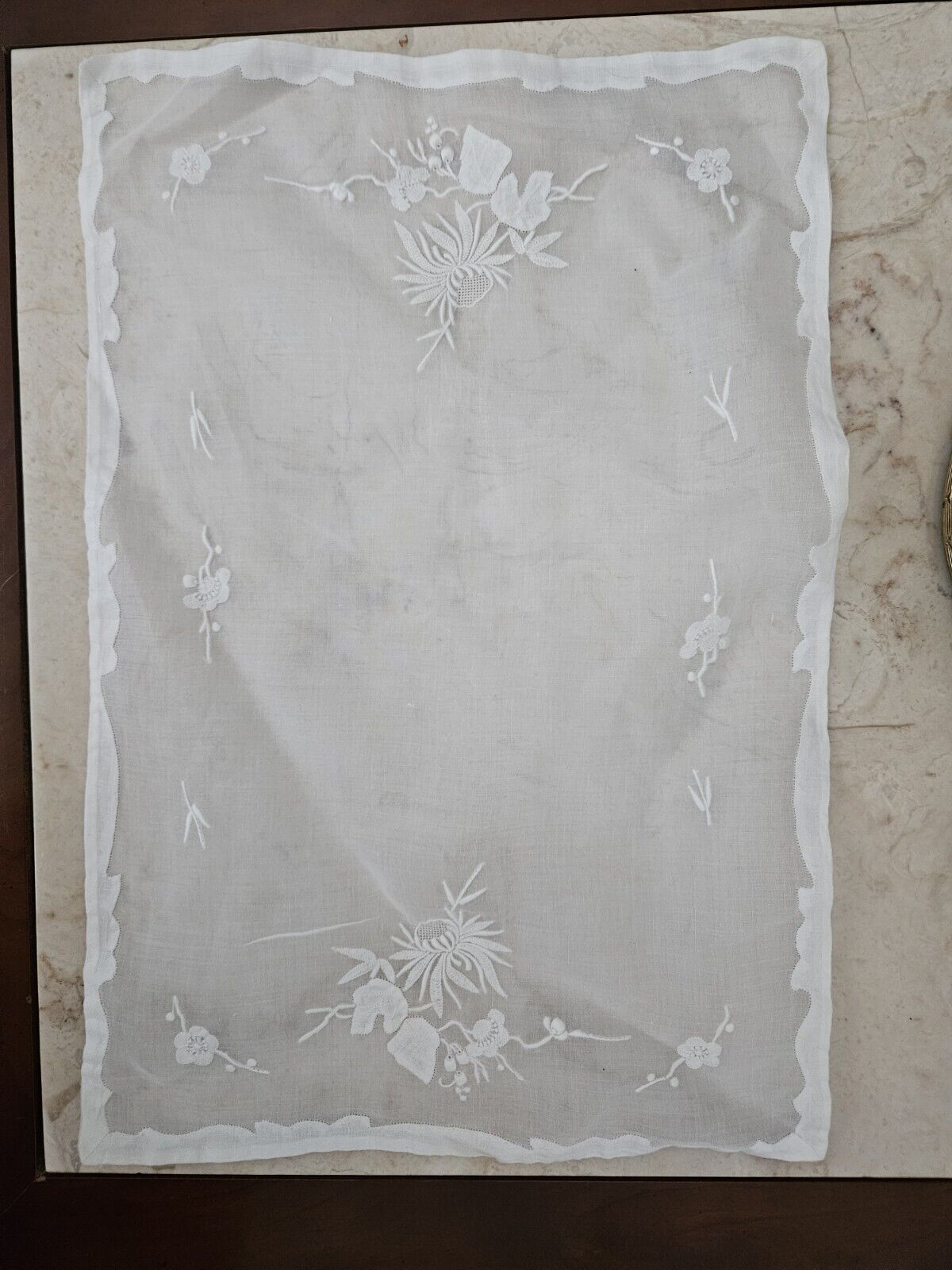 Gorgeous Vintage Organza Chiffon Placemats Set Of 7 Victorian Embroidered