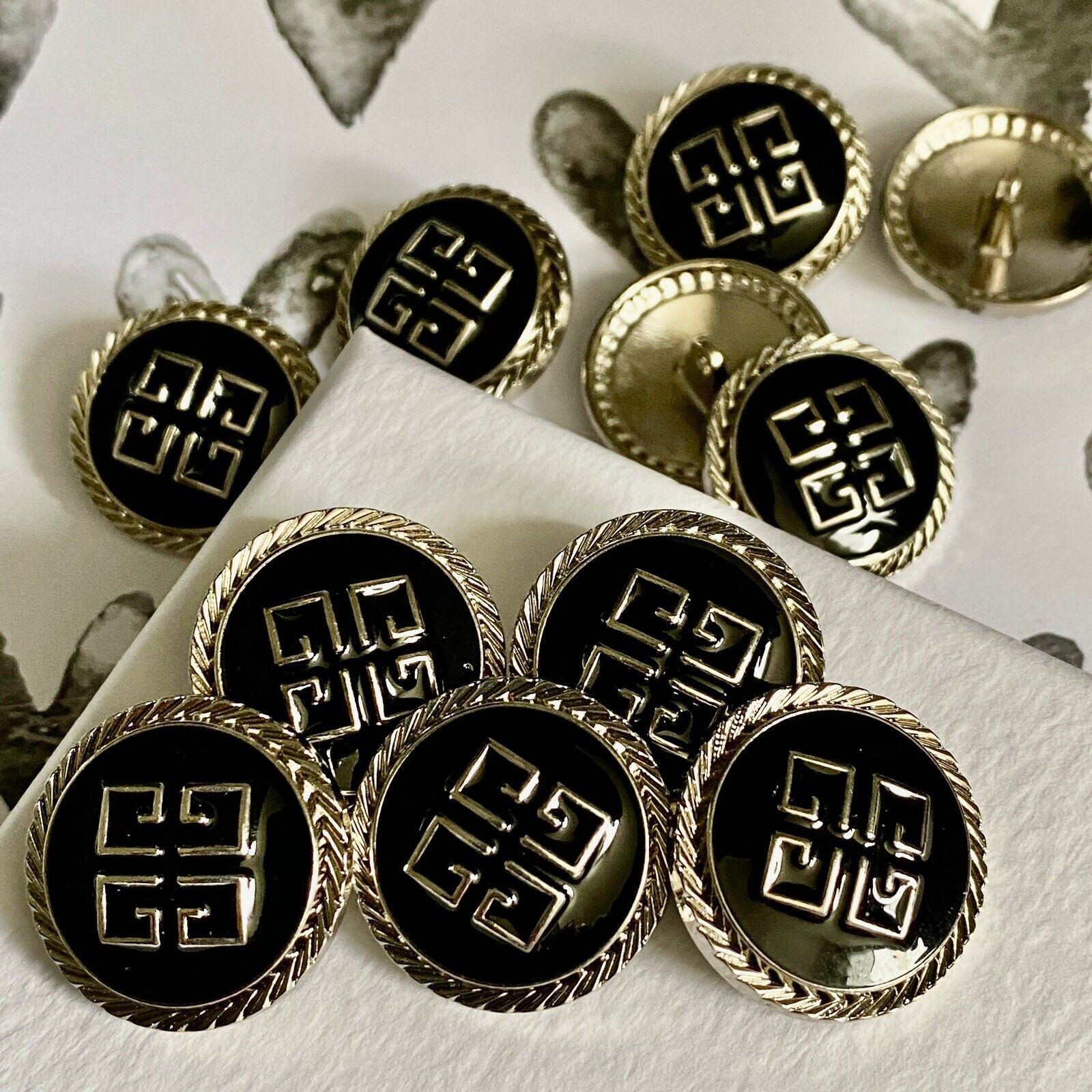 Set Lot of 11 Givenchy Logo Button Buttons Ø 25 mm 0,98 Inch Vintage Black