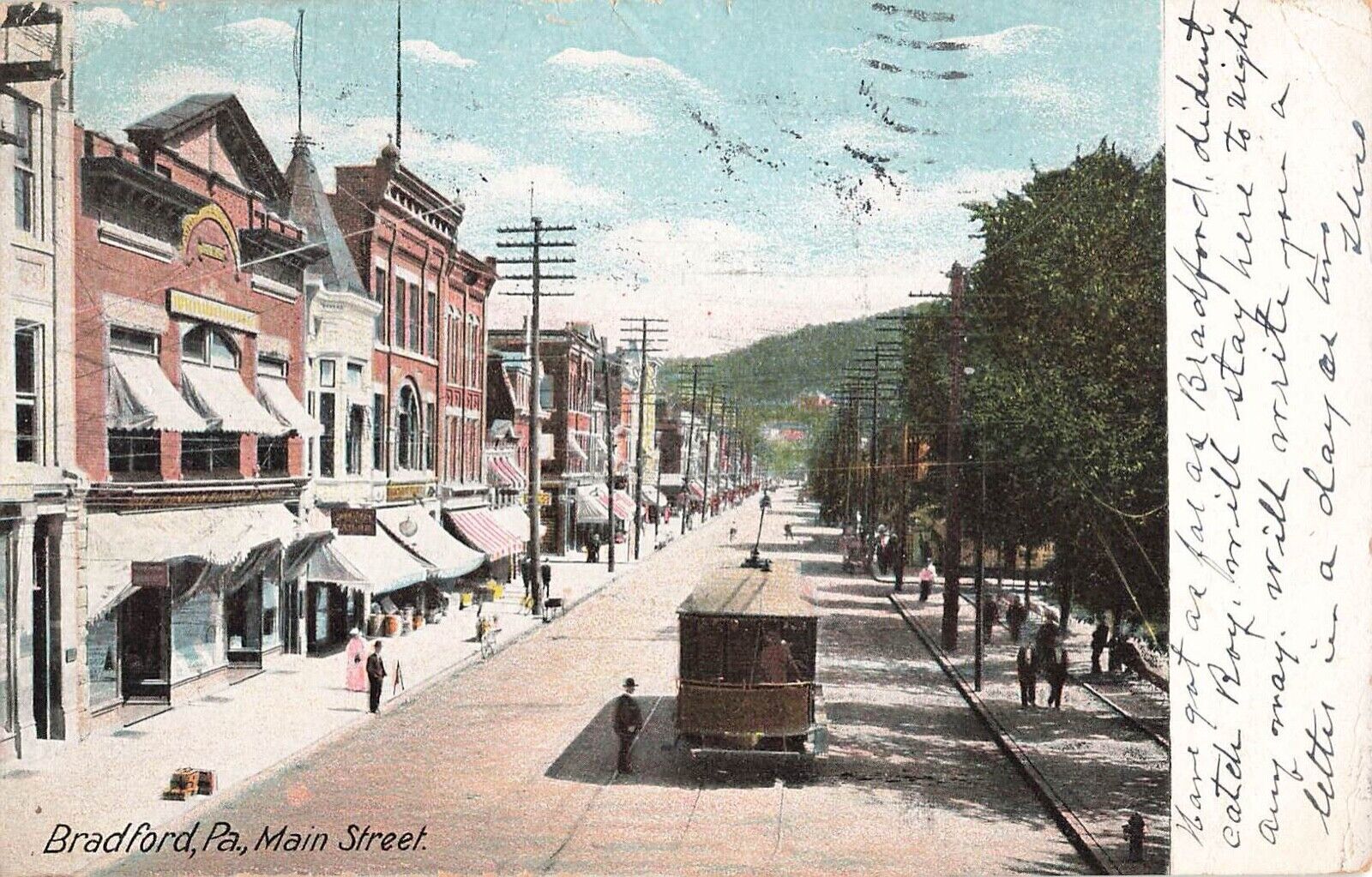 Bradford, Pennsylvania Postcard Main Street Trolley About 1905        D2*