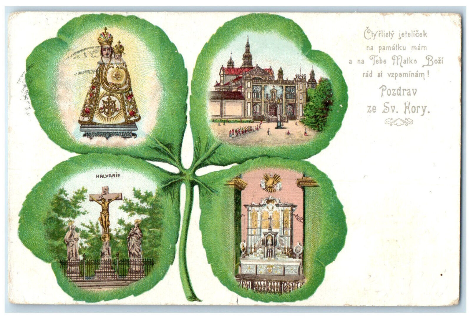 1908 Greetings from Svata Hora u Pribrami Czech Republic Antique Postcard