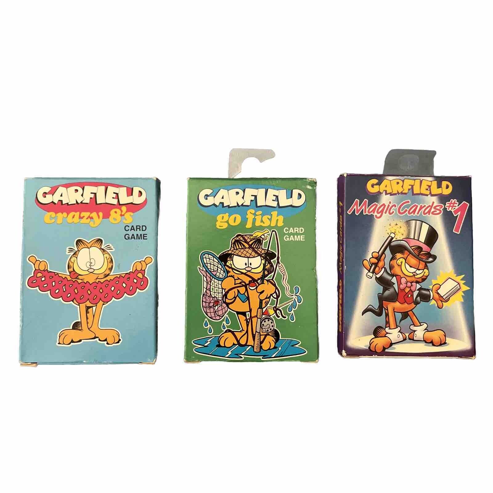 Vintage Garfield Card Games From 1990’s Crazy 8s, Go Fish & Magic Card Set