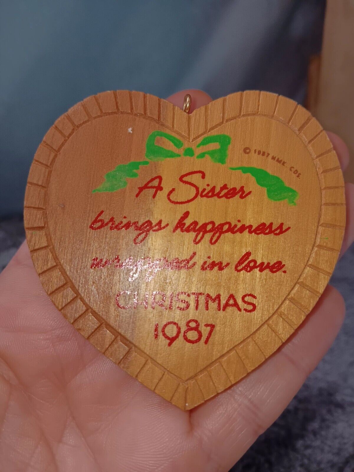 SISTER Wooden Heart 1987 Christmas Hallmark Ornament   
