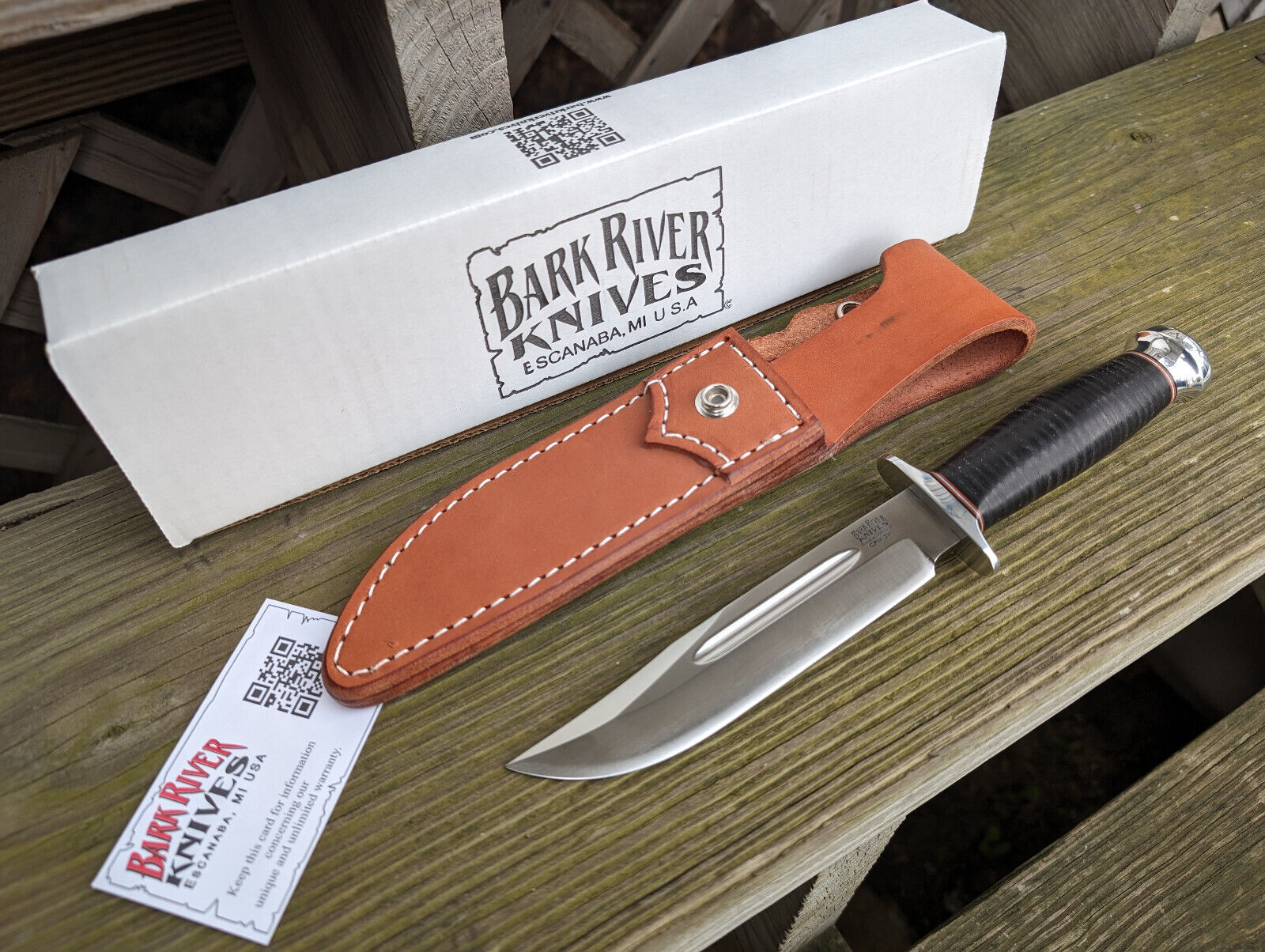 NEW Bark River BOONE II hunting knife 3V blade stacked leather grip w sheath