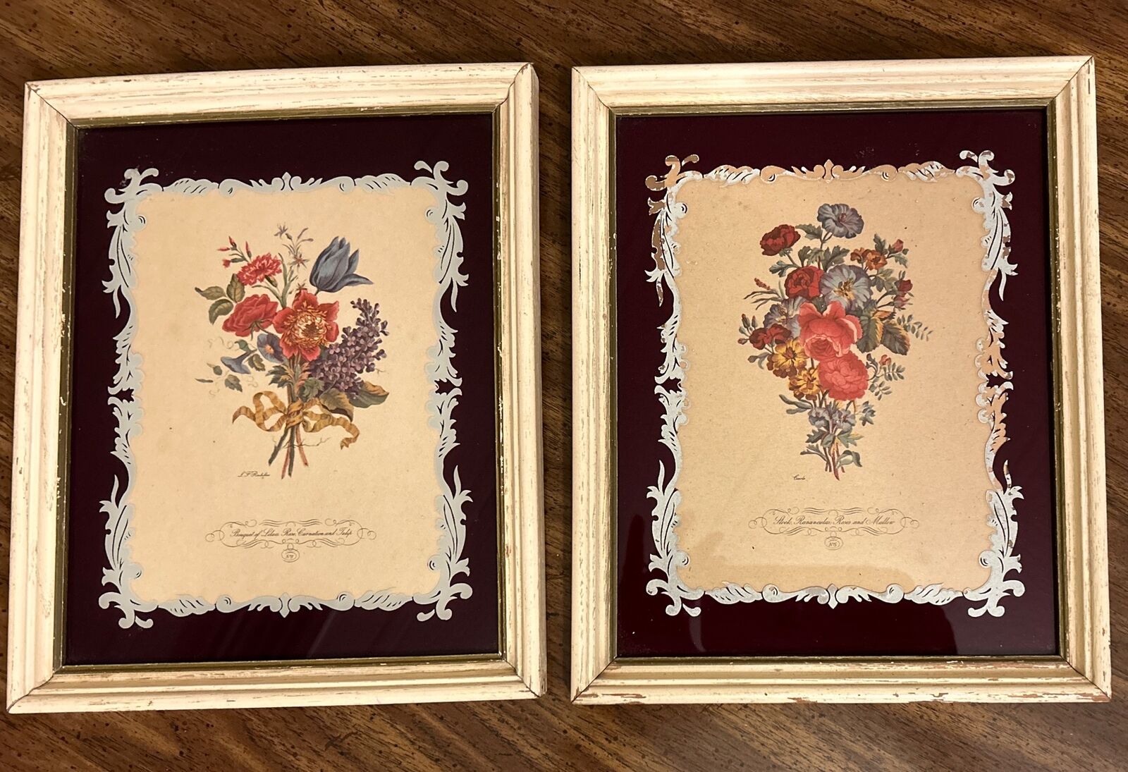 Rustic Weathered Frames Lithograph Roses Floral Design LF Roubillac #8 Carole #5