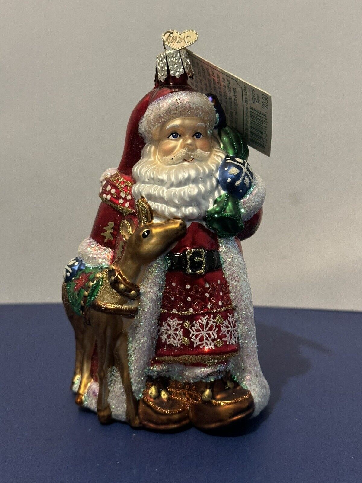 2 Old World Christmas Glass Ornaments With Tags: Hot Dog & Nordic Santa