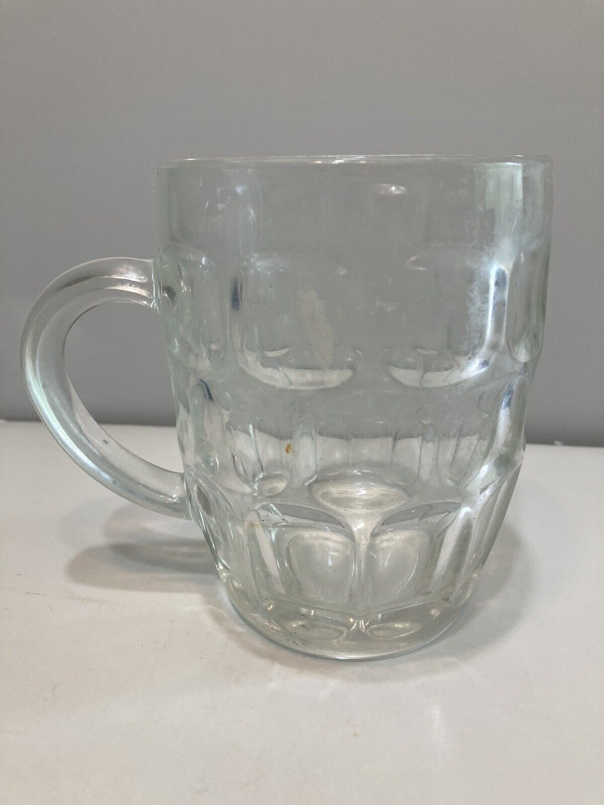 Collectible Vintage Dimple Thumbprint Heavy Clear Glass Pint Beer Mug READ