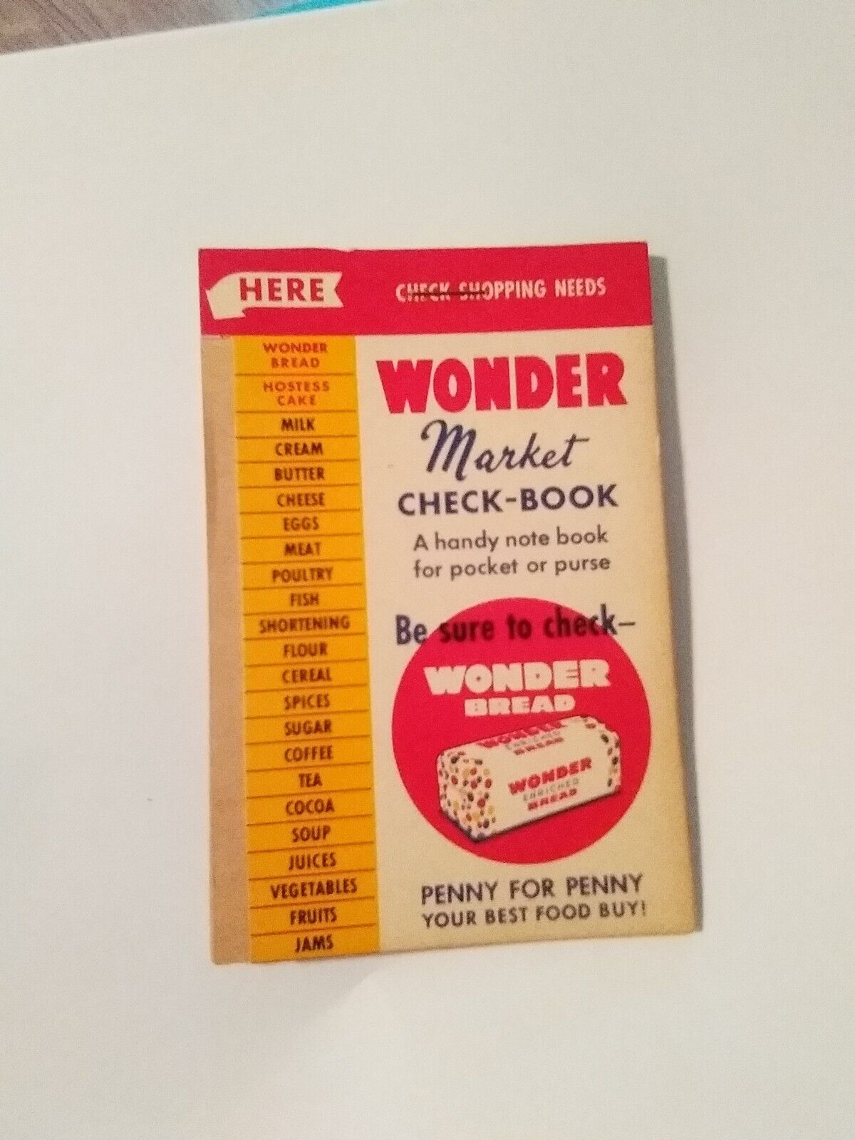 Vintage 1949 Unused Wonder Bread Market Check-Book NOS