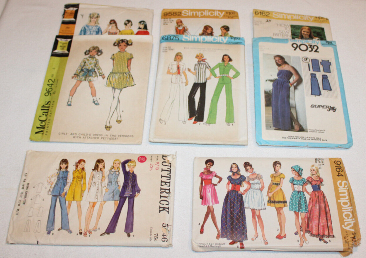 8 uncut 1960s-70s sewing patterns Sizes 8-10 Simplicity McCall\'s Butterick lot