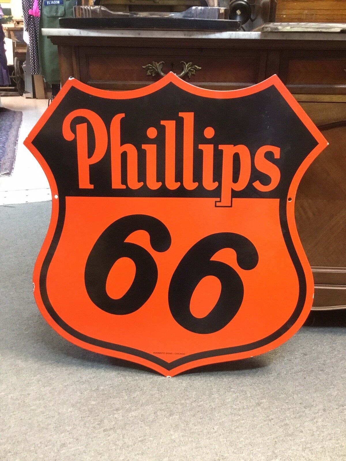 Phillips 66 Double Sided Porcelain Advertising Sign Gas Oil Veribrite 30 inches.