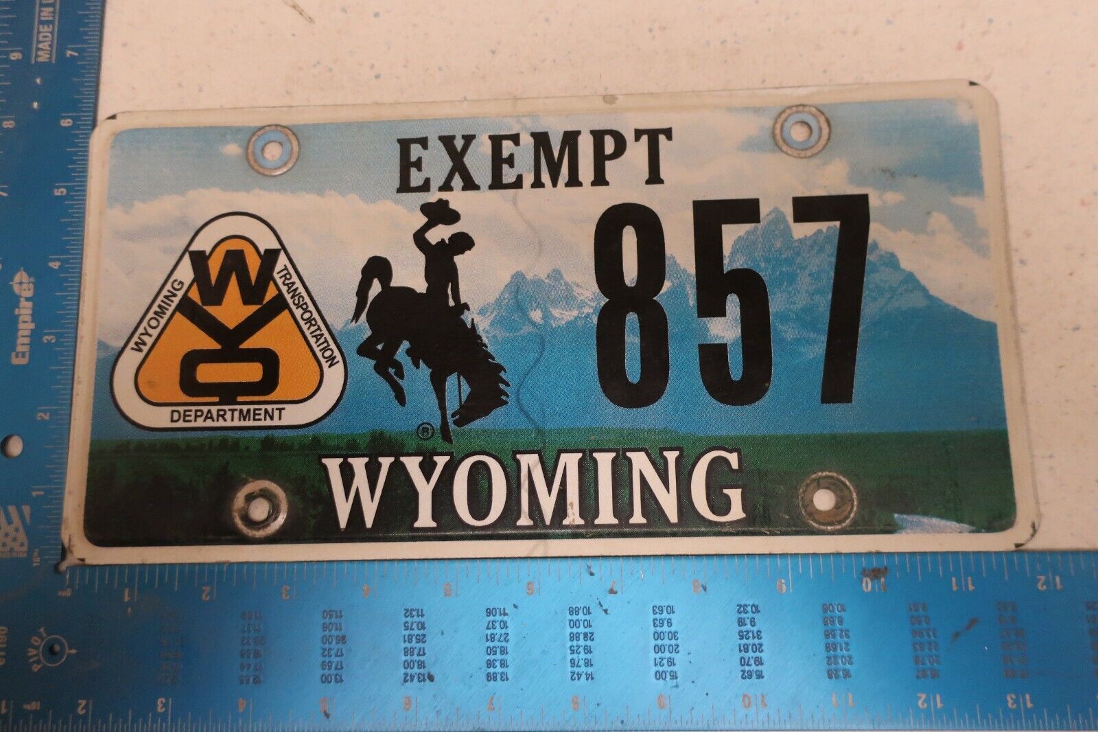 WYOMING WY EXEMPT DEPARTMENT TRANSPORTATION DOT BUCKING BRONCO LICENSE PLATE 857