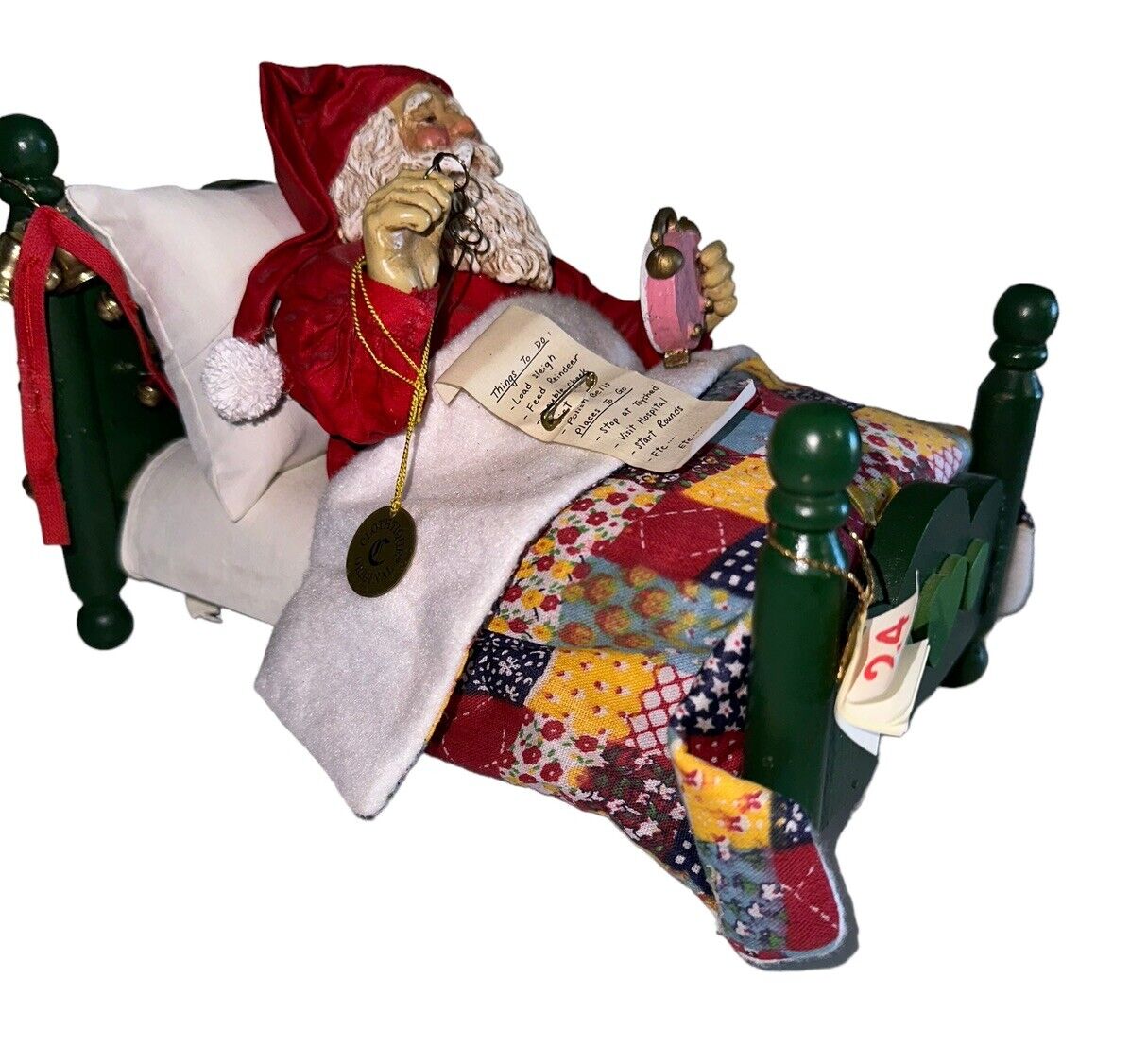 Vtg Clothtique Santas Santa in Bed Music Box Possible Dreams Christmas Holiday
