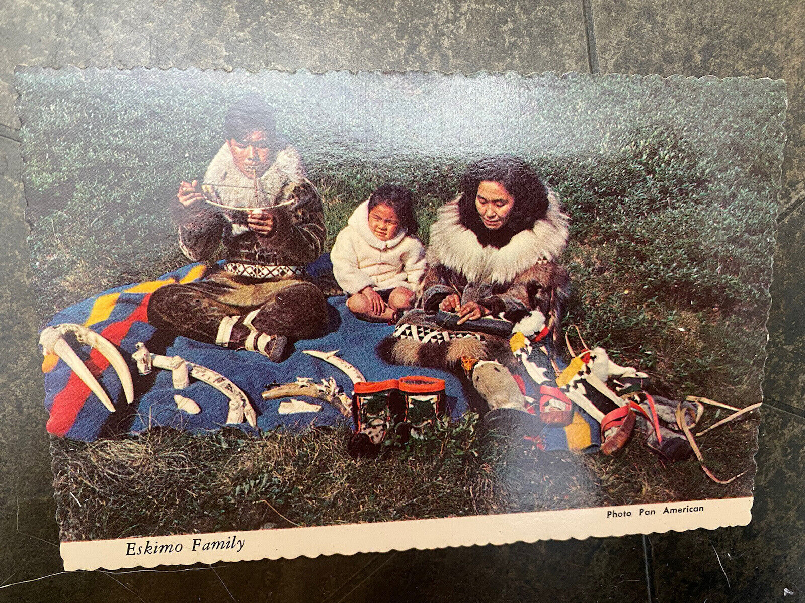 Postcard Eskimo Family w/ Native Crafts, Alaska