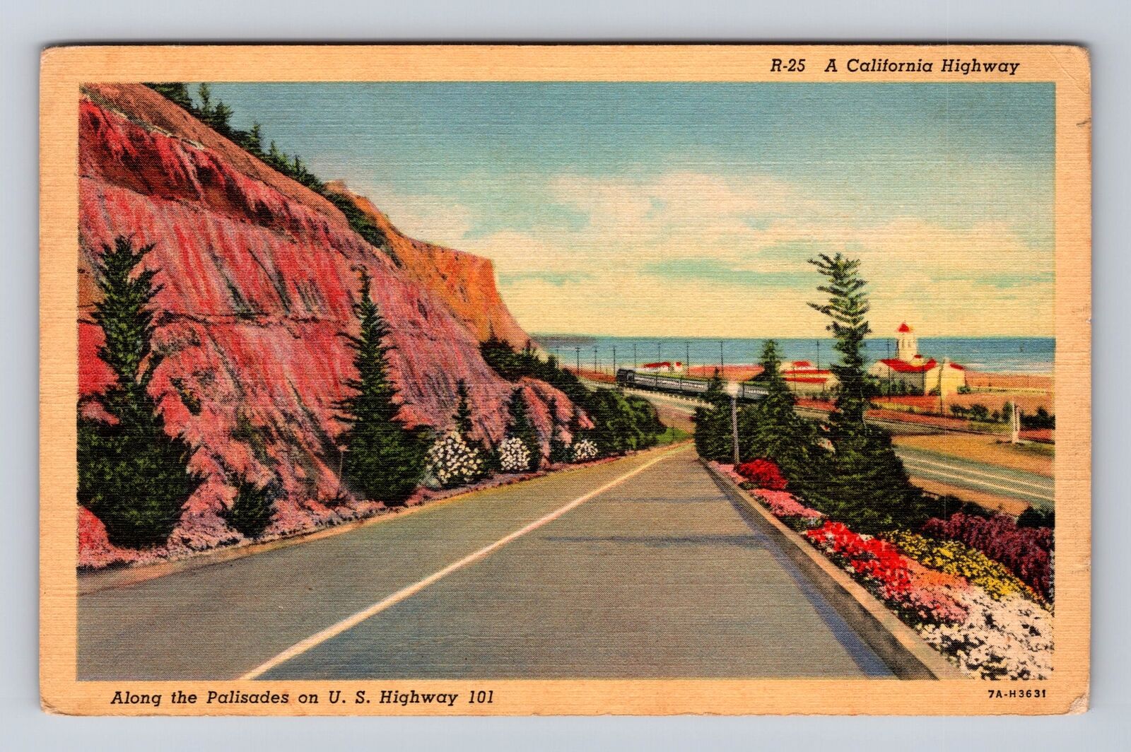 CA-California, Along The Palisades On US Highway 101, Antique, Vintage Postcard