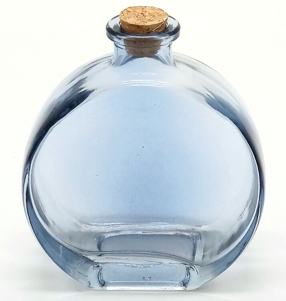Mini Light Blue Colored Glass Round Canteen Style Medicine Apothecary Jar H =4in