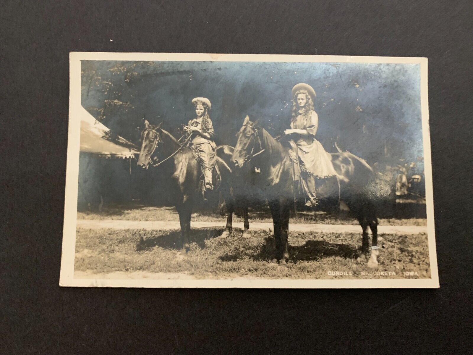 c.1910 Gundill Maquoketa Iowa Real Photo Postcard Women on Horseback