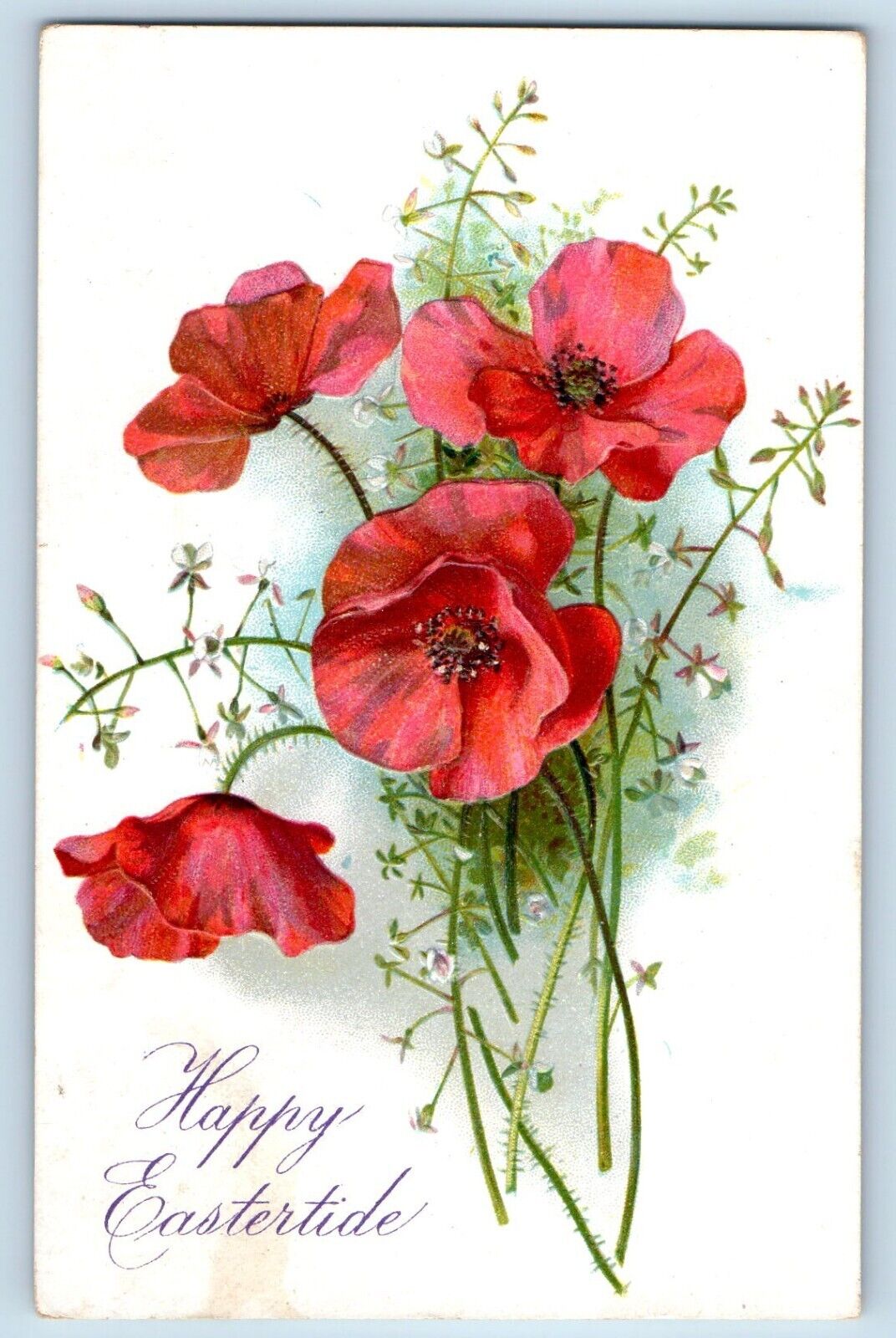 Harlan Iowa IA Postcard Easter Red Flowers Embossed Tuck c1910\'s Posted Antique