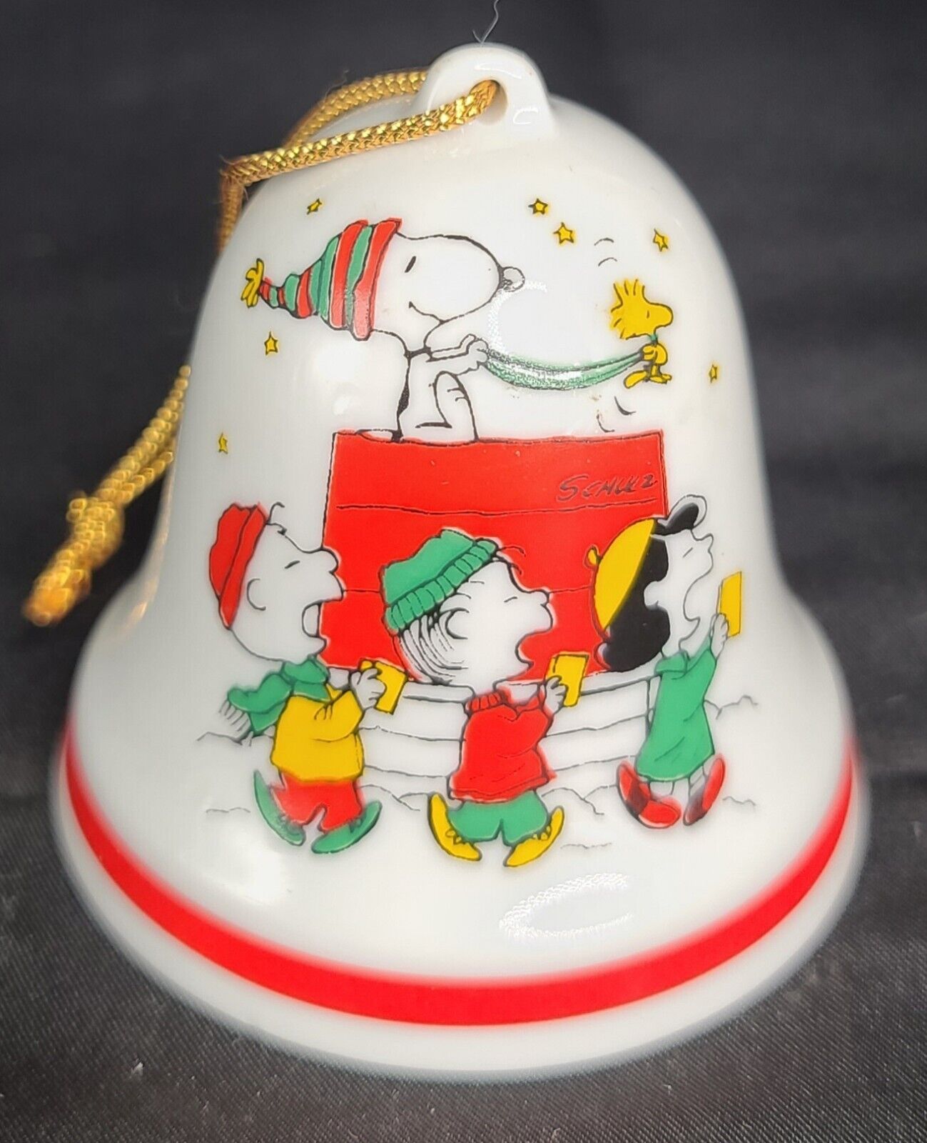 Vintage 1976 Peanuts Snoopy & Woodstock w/ Singing Gang Christmas Bell Ornament
