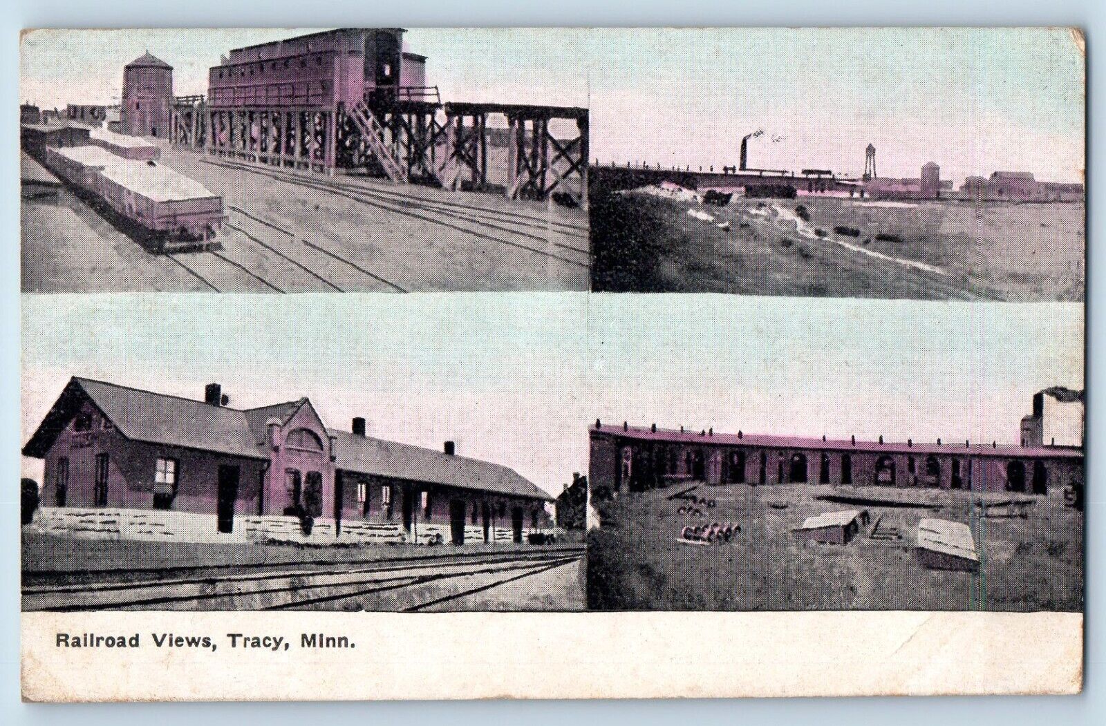 Tracy Minnesota Postcard Railroad Views Exterior Building c1909 Vintage Antique