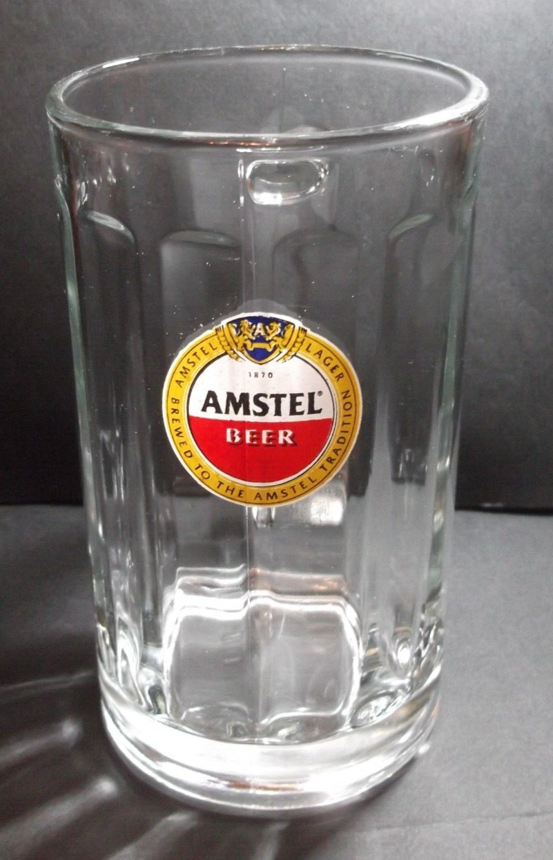Greece AMSTEL Beer Lager Heavy Handled Collectible Glass Mug 500ml small logo
