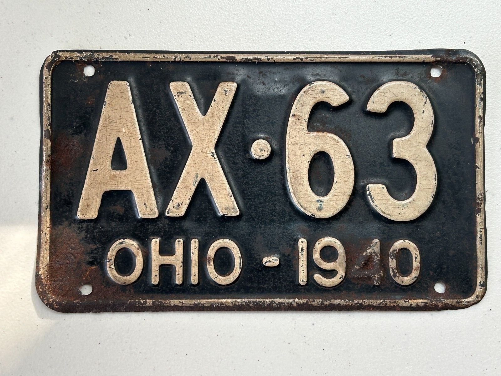 Vintage 1940 Ohio License Plate ALL ORIGINAL AX-63 White Lettering Over Black