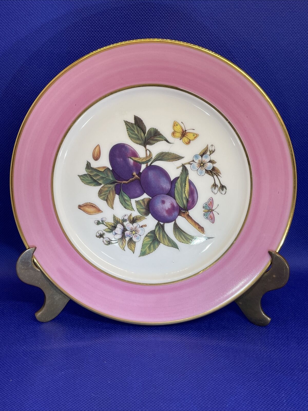 Email de Limoges Veritable Porcelaine 7 3/8” Plate Butterflies Pink Gold Trim