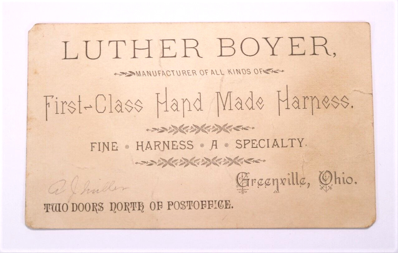 circa 1900s Harness Maker Business Card - Greenville, Ohio