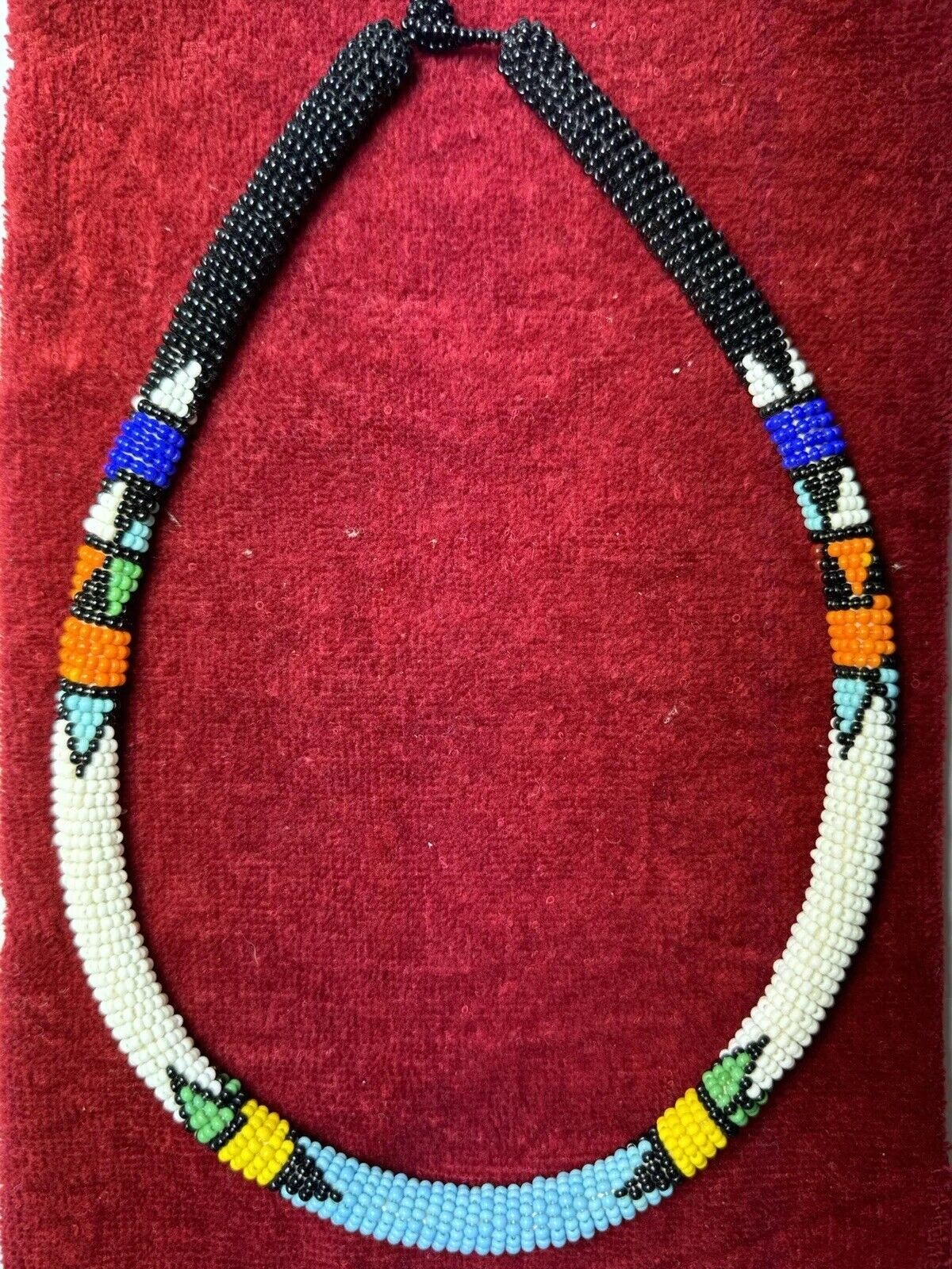Vtg Tribal Native American leather seed beaded choker necklace Handmade