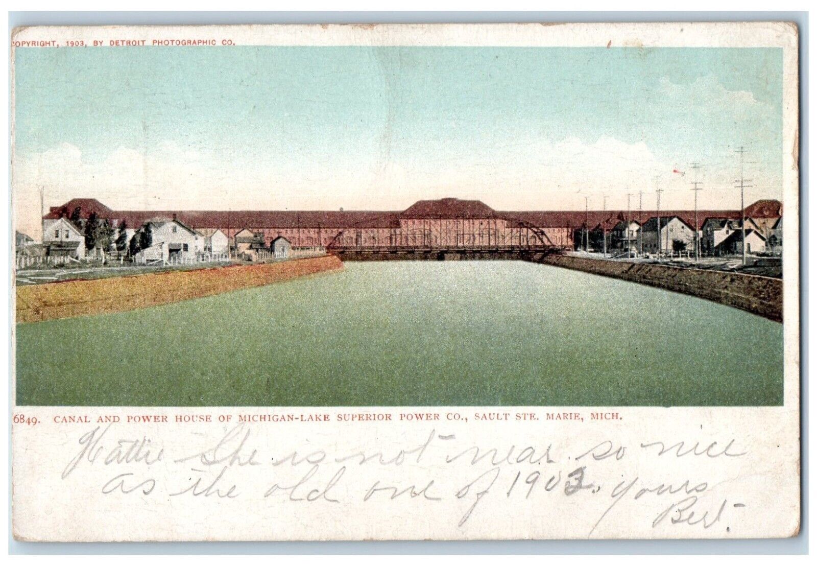 1906 Canal Power House Michigan-Lake Superior Sault Ste Marie Michigan Postcard