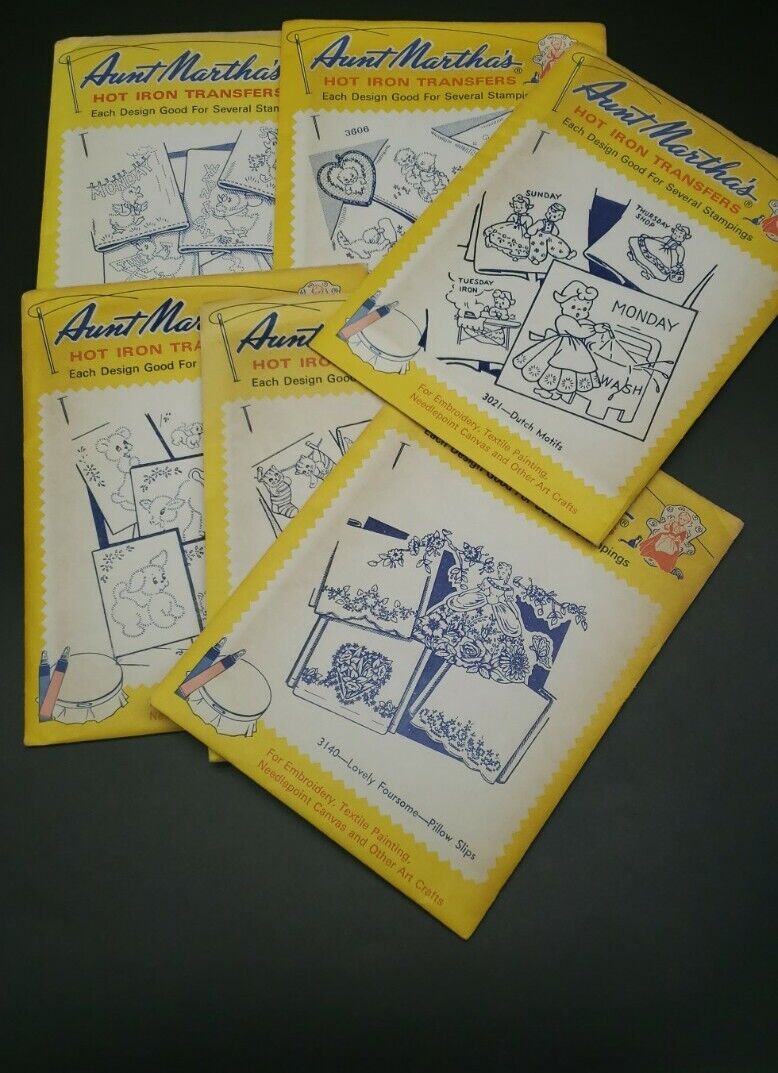 Vintage Aunt Martha\'s Hot Iron Transfers 6 Packs Unopened Misc