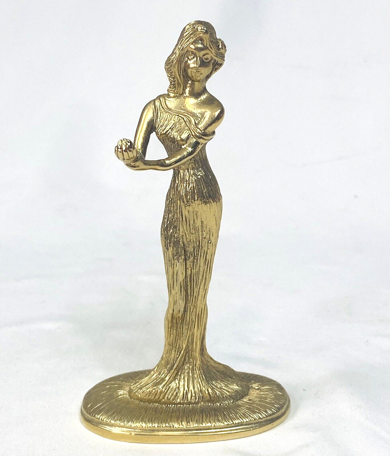 Gold Tone Jewelry Holder Lady Figurine Statue 1928 Jewelry Co. Art Nouveau 5\