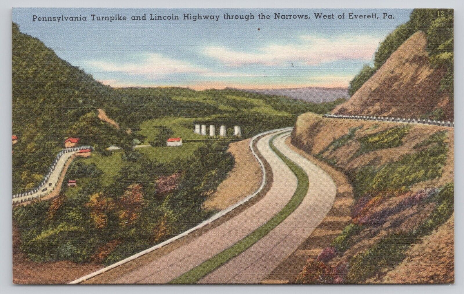 Pennsylvania Turnpike Lincoln Highway through Narrows Everett PA Postcard